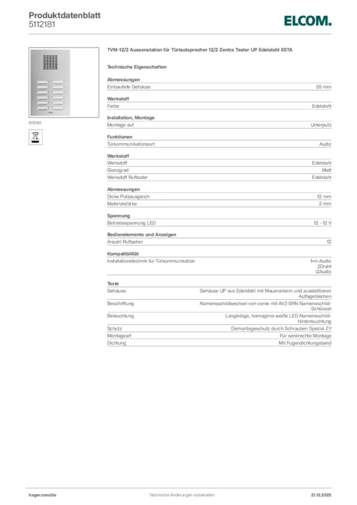 Bild Elcom Produktdatenblatt 5112181 | Hager Deutschland