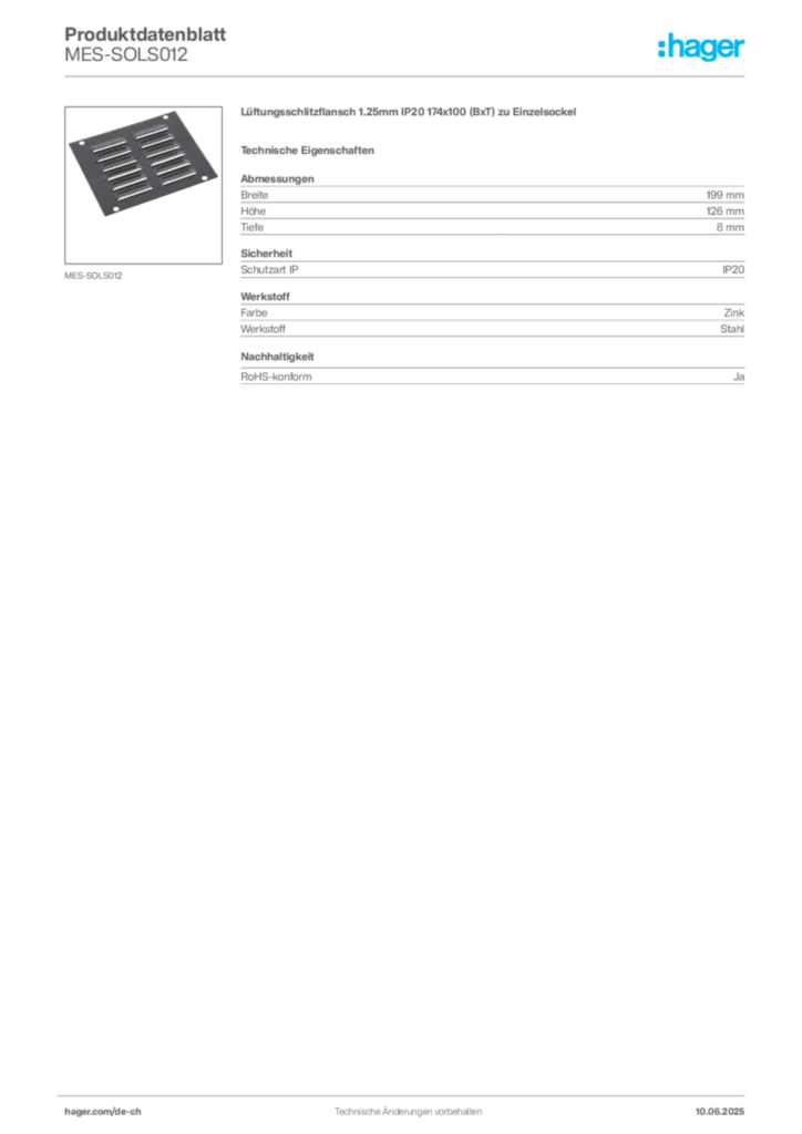 Bild Hager Produktdatenblatt MES-SOLS012 | Hager Schweiz