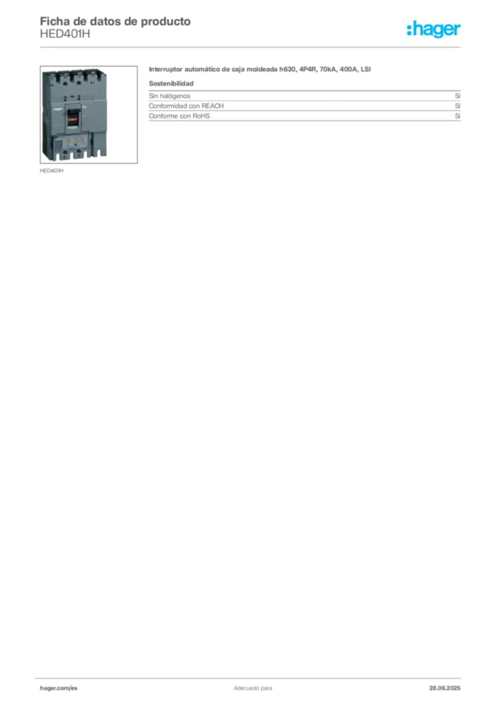 Imagen Hager Ficha de datos de producto HED401H | Hager España