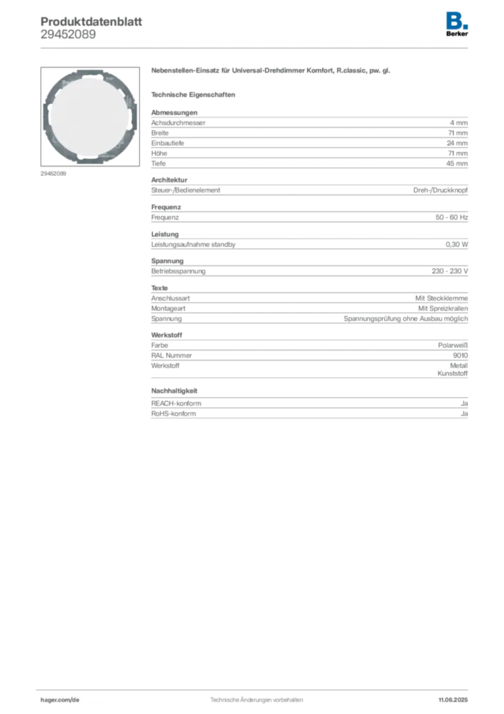 Bild Berker Produktdatenblatt 29452089 | Hager Deutschland