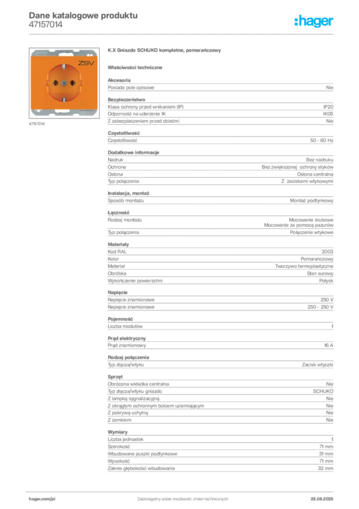 Zdjęcie Hager Dane katalogowe produktu 47157014 | Hager Polska