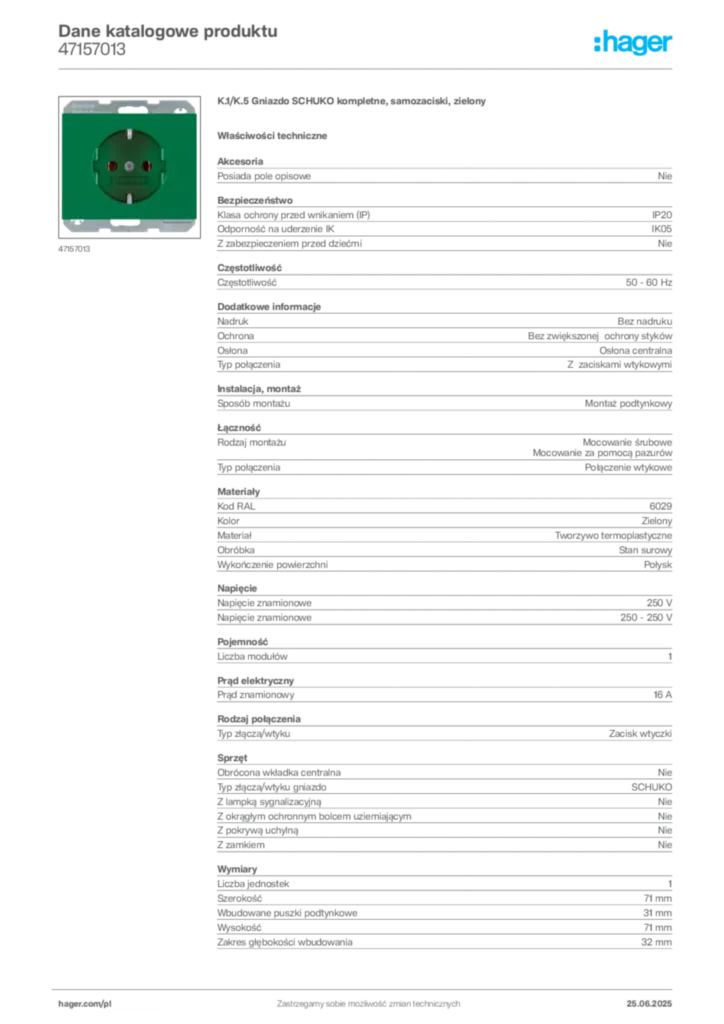 Zdjęcie Hager Dane katalogowe produktu 47157013 | Hager Polska