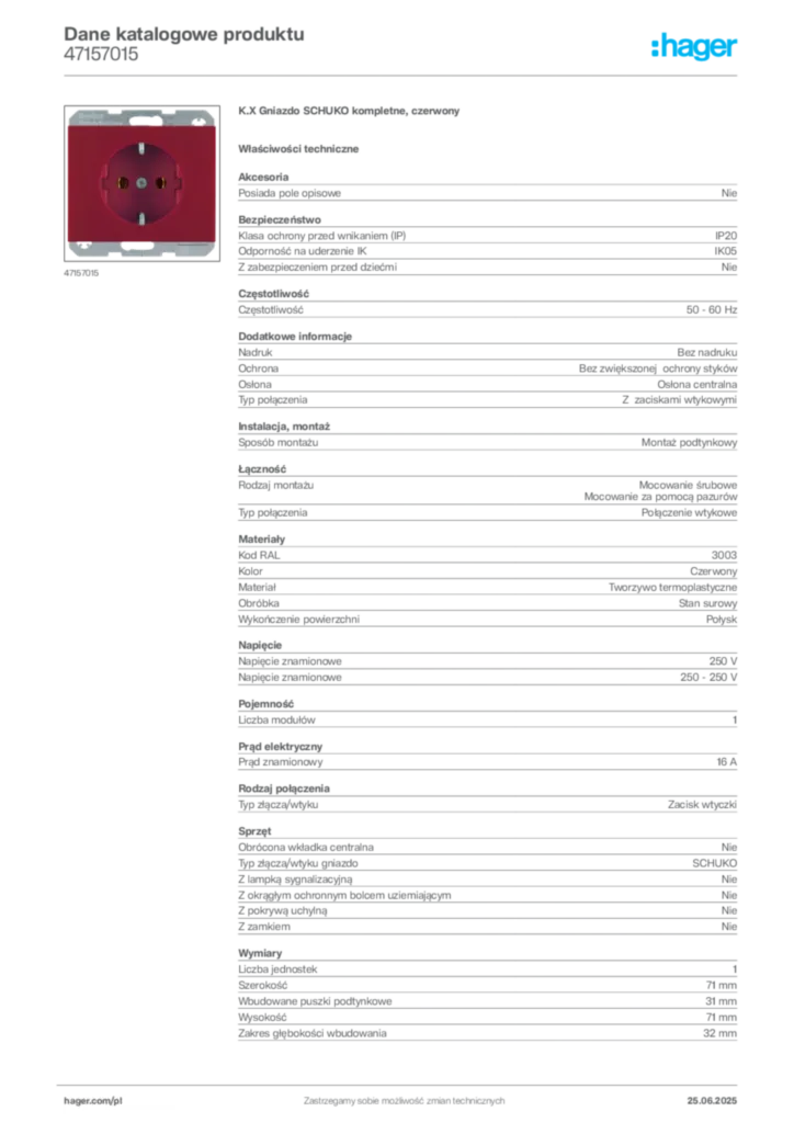 Zdjęcie Hager Dane katalogowe produktu 47157015 | Hager Polska