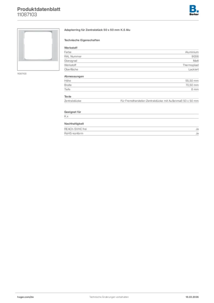Bild Berker Produktdatenblatt 11087103 | Hager Deutschland