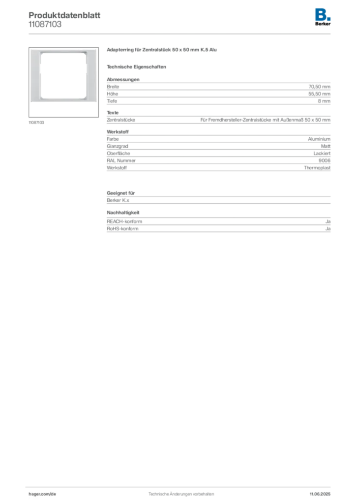 Bild Berker Produktdatenblatt 11087103 | Hager Deutschland