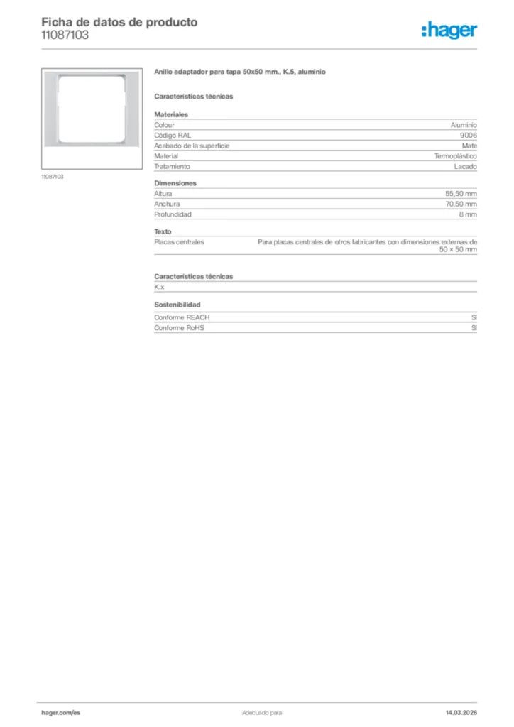 Imagen Hager Ficha de datos de producto 11087103 | Hager España
