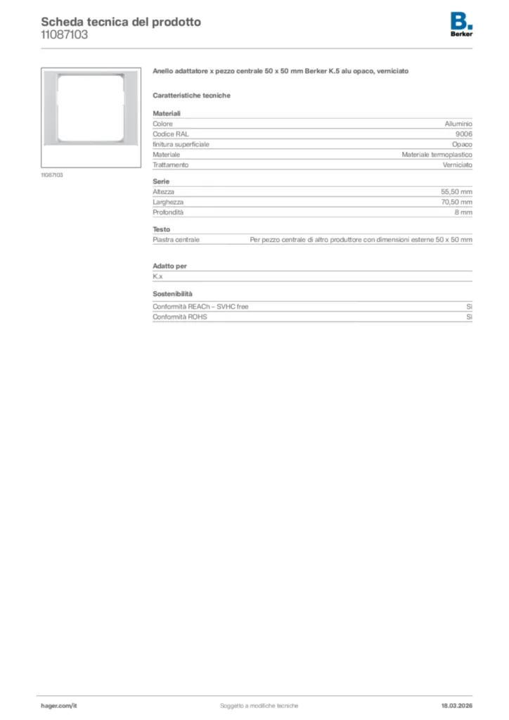 Immagine Berker Scheda tecnica del prodotto 11087103 | Hager Italia