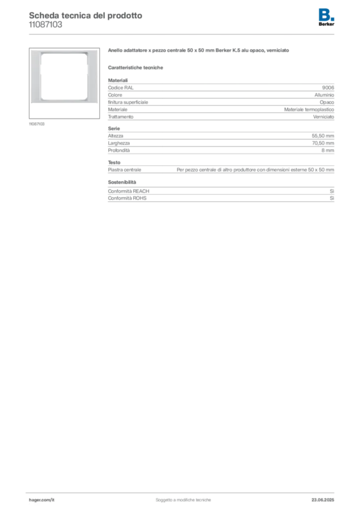 Immagine Berker Scheda tecnica del prodotto 11087103 | Hager Italia