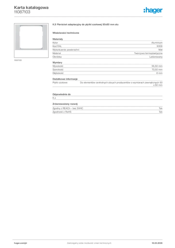 Zdjęcie Hager Karta katalogowa 11087103 | Hager Polska