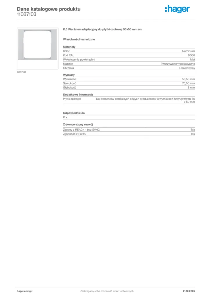 Zdjęcie Hager Dane katalogowe produktu 11087103 | Hager Polska
