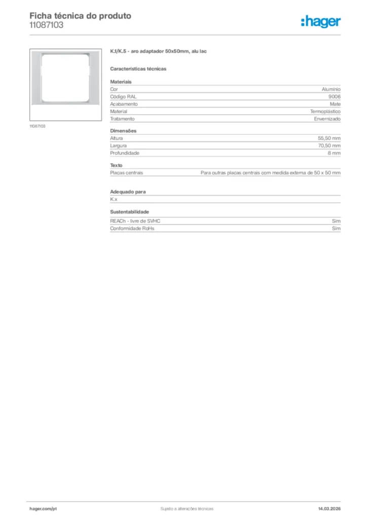 Imagem Hager Ficha técnica do produto 11087103 | Hager Portugal