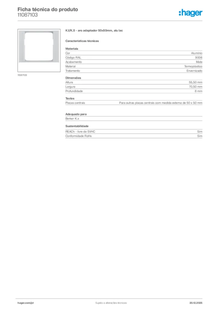 Imagem Hager Ficha técnica do produto 11087103 | Hager Portugal