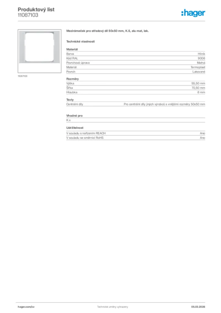 Obrázek Hager Product data sheet 11087103 | Hager
