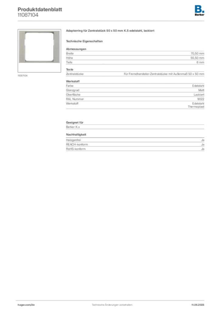 Bild Berker Produktdatenblatt 11087104 | Hager Deutschland