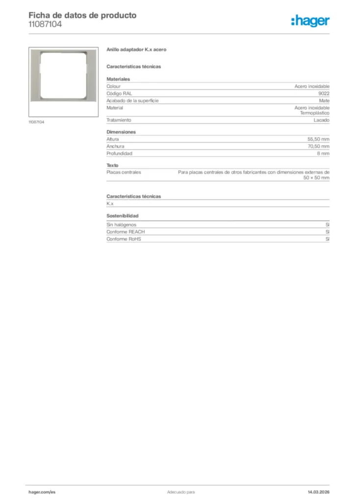 Imagen Hager Ficha de datos de producto 11087104 | Hager España