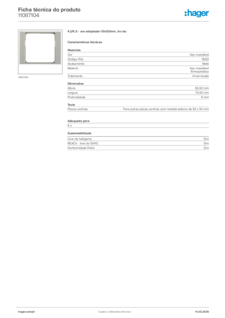 Imagem Hager Ficha técnica do produto 11087104 | Hager Portugal