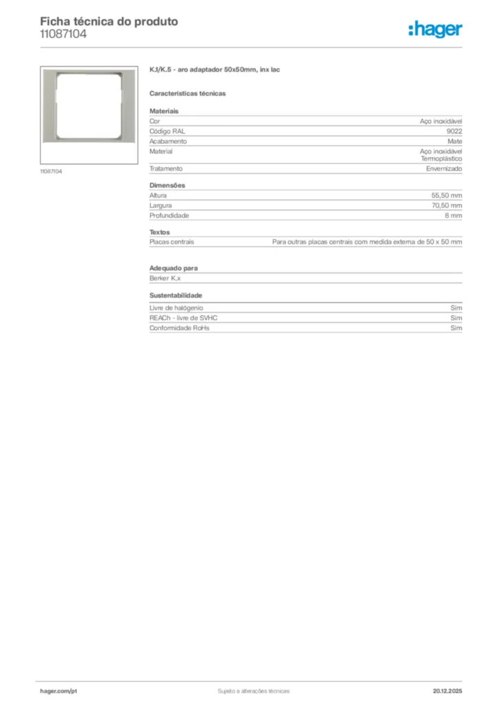 Imagem Hager Ficha técnica do produto 11087104 | Hager Portugal