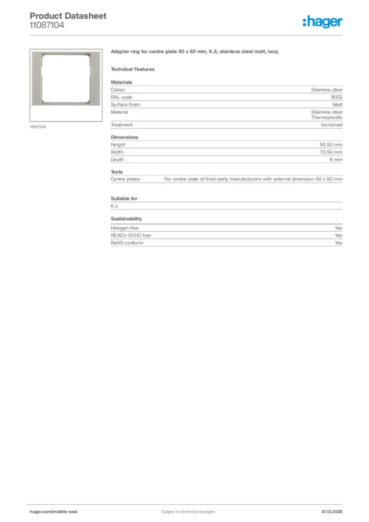 Image Hager Product data sheet 11087104  | Hager