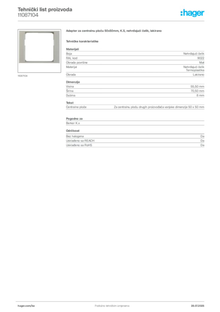 Slika Hager Product data sheet 11087104  | Hager