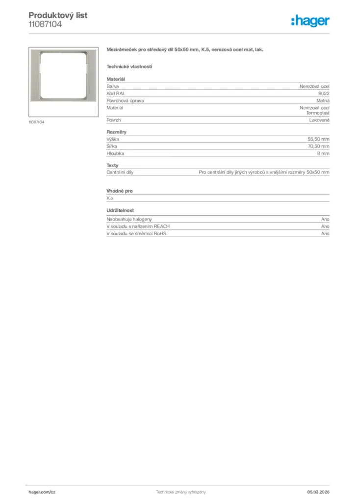 Obrázek Hager Product data sheet 11087104 | Hager