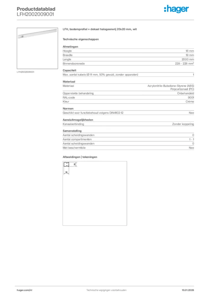 Afbeelding Hager Productdatablad LFH2002009001 | Hager Nederland