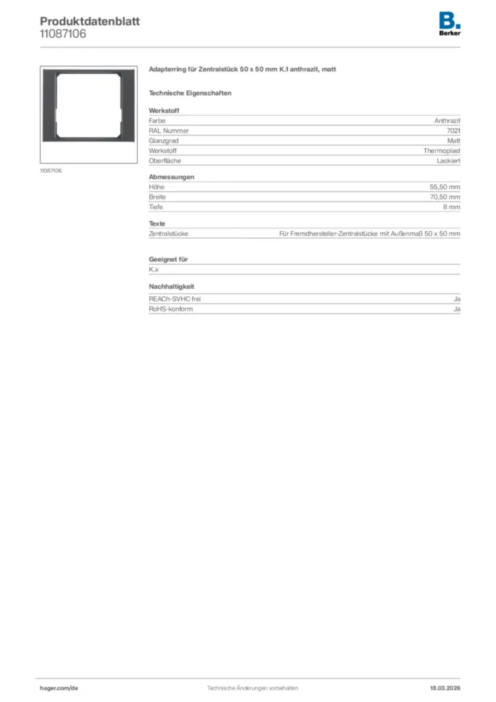 Bild Berker Produktdatenblatt 11087106 | Hager Deutschland