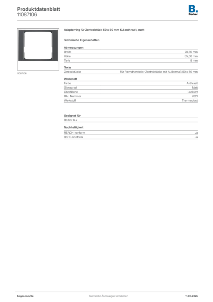 Bild Berker Produktdatenblatt 11087106 | Hager Deutschland