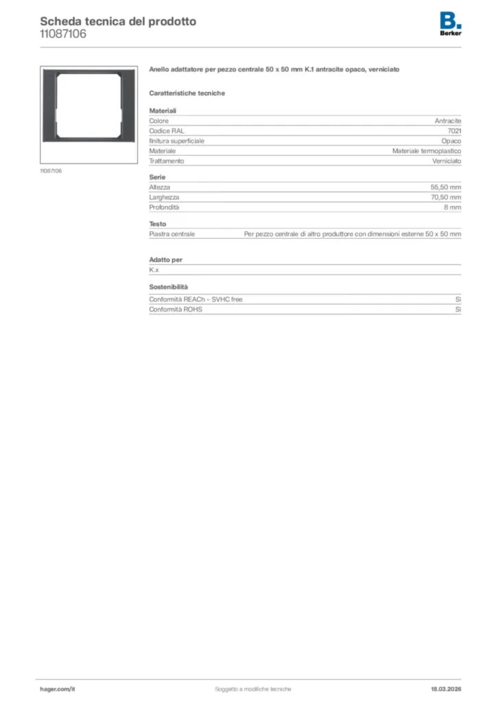 Immagine Berker Scheda tecnica del prodotto 11087106 | Hager Italia