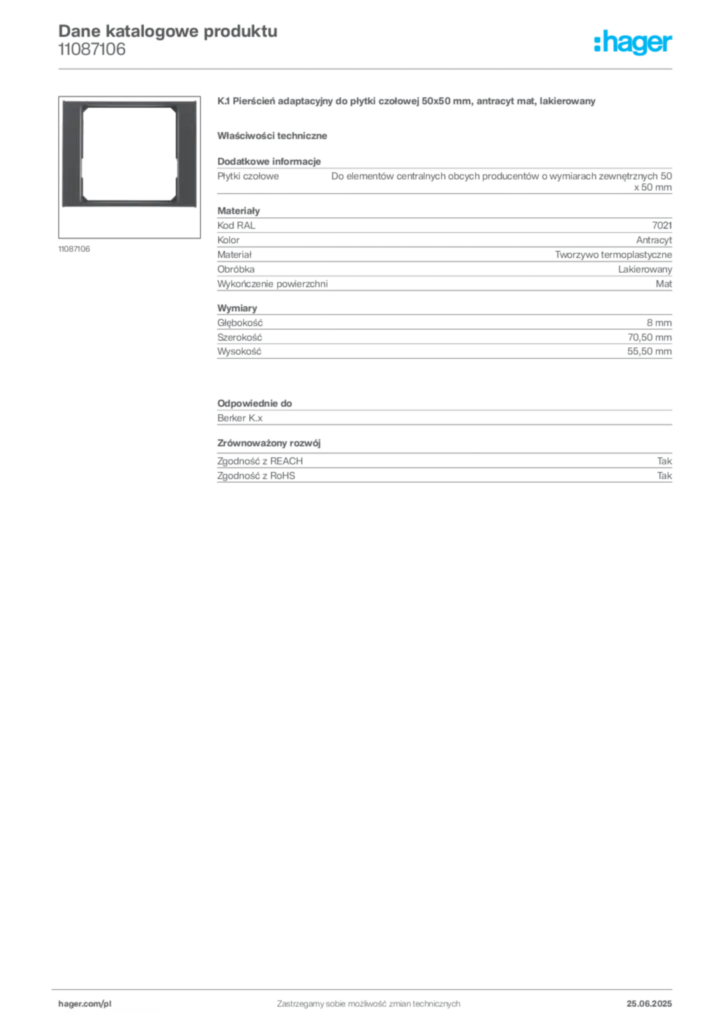 Zdjęcie Hager Dane katalogowe produktu 11087106 | Hager Polska