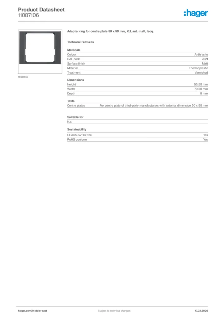 Image Hager Product data sheet 11087106  | Hager