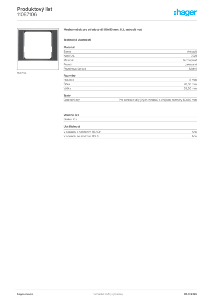 Obrázek Hager Produktový list 11087106 | Hager