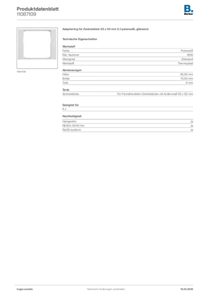 Bild Berker Produktdatenblatt 11087109 | Hager Deutschland
