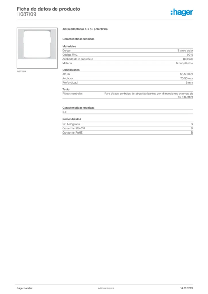 Imagen Hager Ficha de datos de producto 11087109 | Hager España