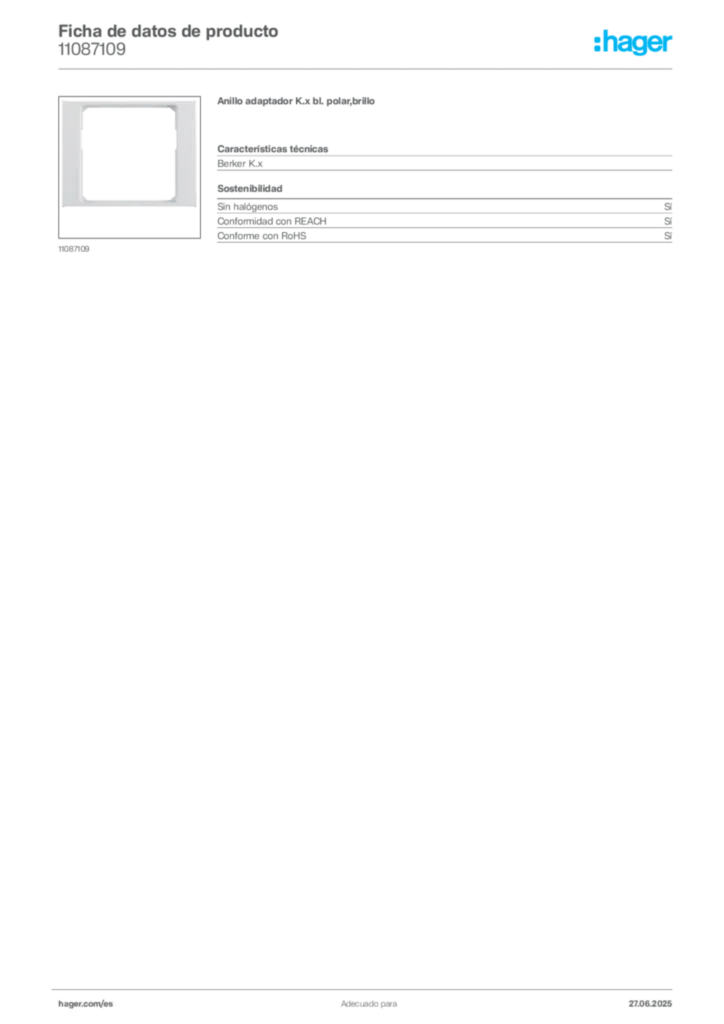 Imagen Hager Ficha de datos de producto 11087109 | Hager España