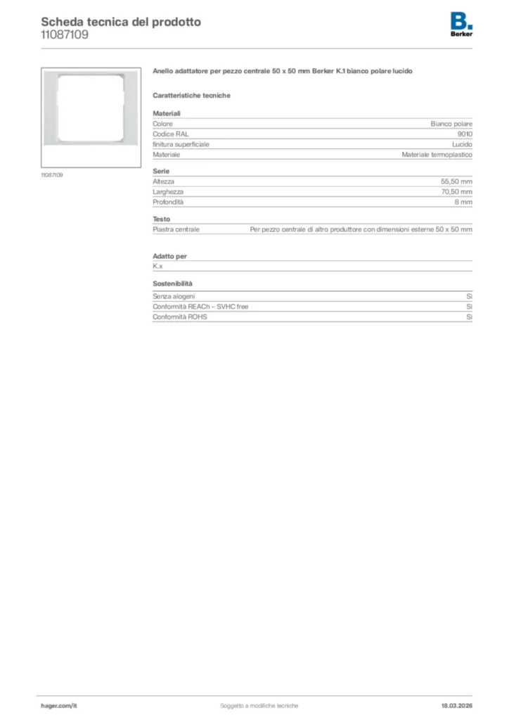 Immagine Berker Scheda tecnica del prodotto 11087109 | Hager Italia