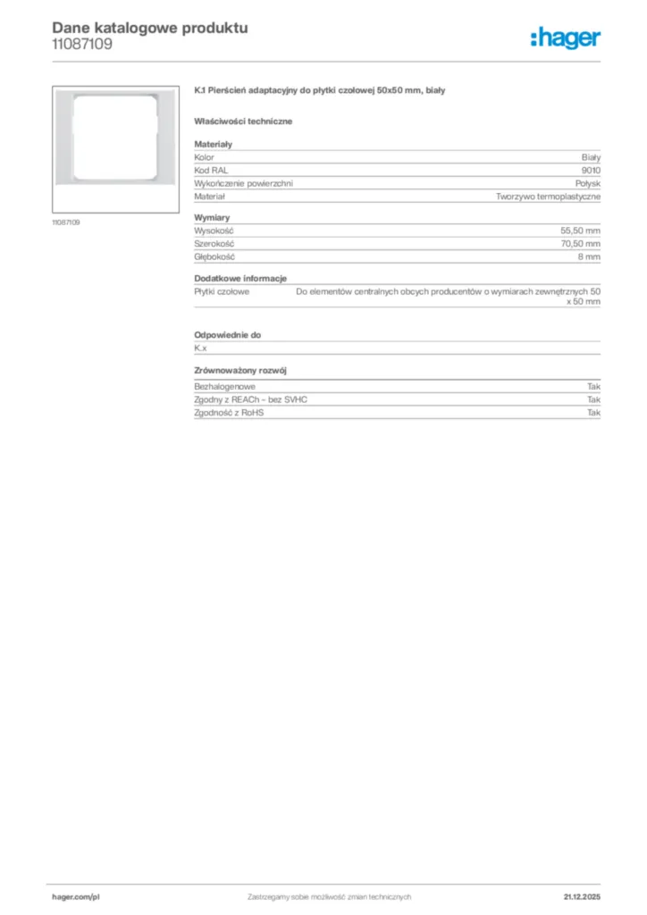Zdjęcie Hager Dane katalogowe produktu 11087109 | Hager Polska