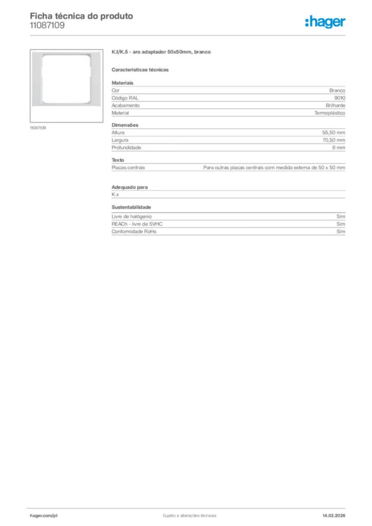 Imagem Hager Ficha técnica do produto 11087109 | Hager Portugal