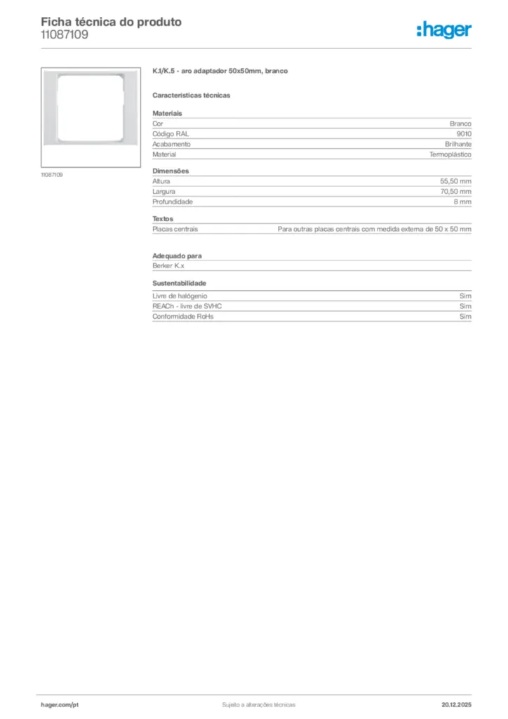 Imagem Hager Ficha técnica do produto 11087109 | Hager Portugal