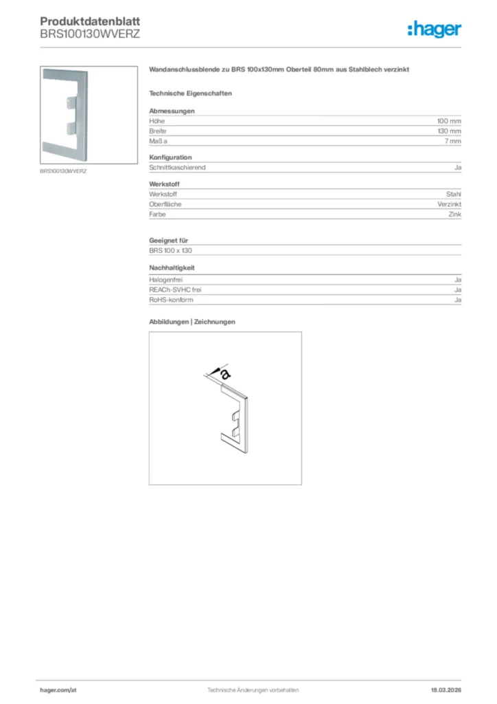 Bild Hager Produktdatenblatt BRS100130WVERZ | Hager Deutschland