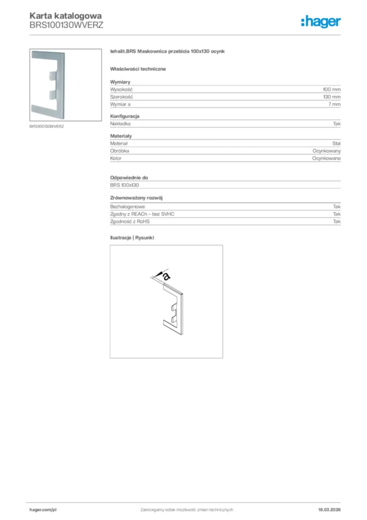 Zdjęcie Hager Karta katalogowa BRS100130WVERZ | Hager Polska
