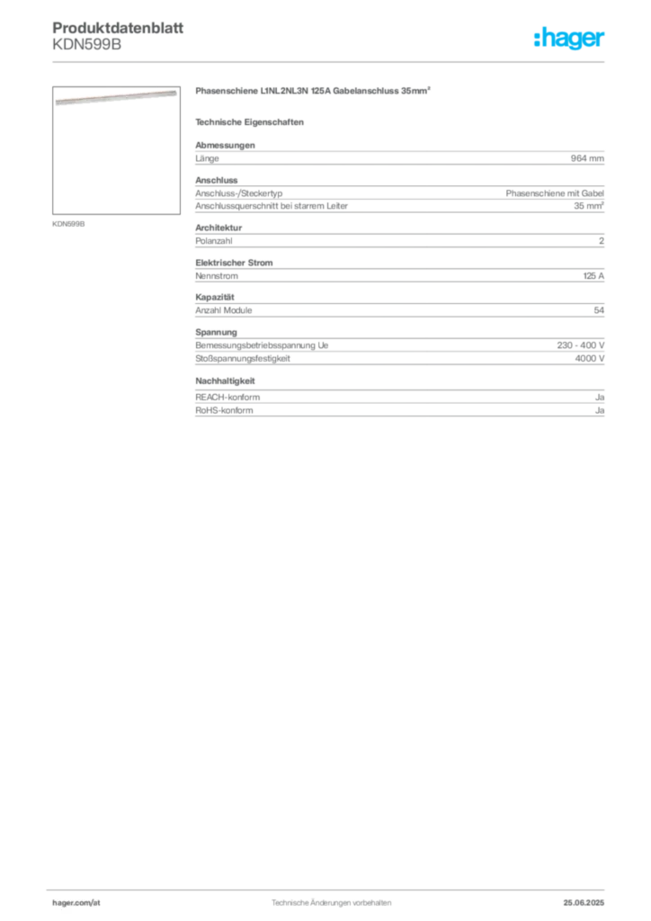 Bild Hager Produktdatenblatt KDN599B | Hager Deutschland