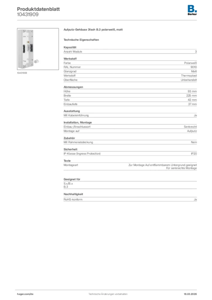 Bild Berker Produktdatenblatt 10431909 | Hager Deutschland