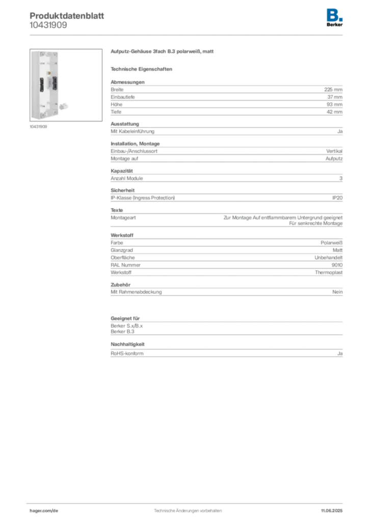 Bild Berker Produktdatenblatt 10431909 | Hager Deutschland