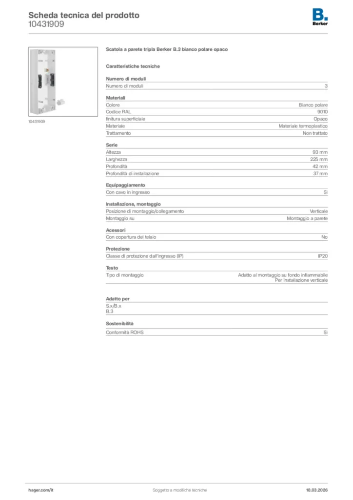 Immagine Berker Scheda tecnica del prodotto 10431909 | Hager Italia