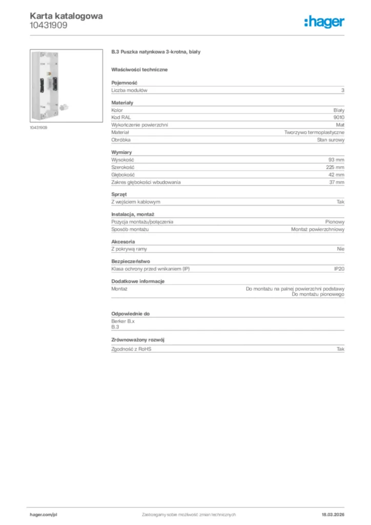 Zdjęcie Hager Karta katalogowa 10431909 | Hager Polska