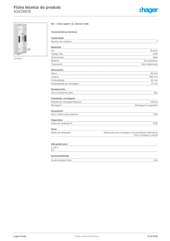 Imagem Hager Ficha técnica do produto 10431909 | Hager Portugal