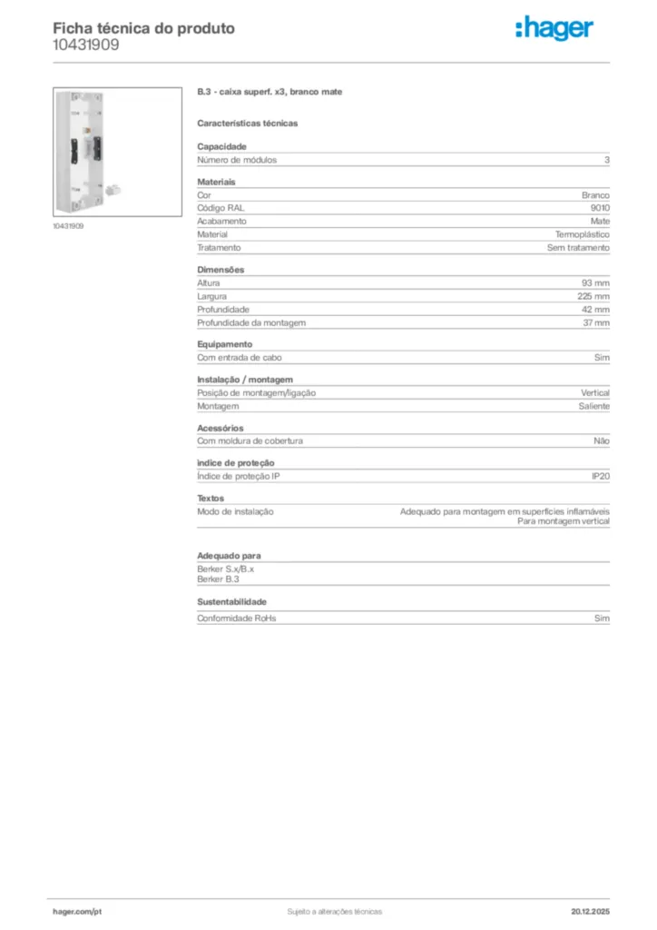 Imagem Hager Ficha técnica do produto 10431909 | Hager Portugal