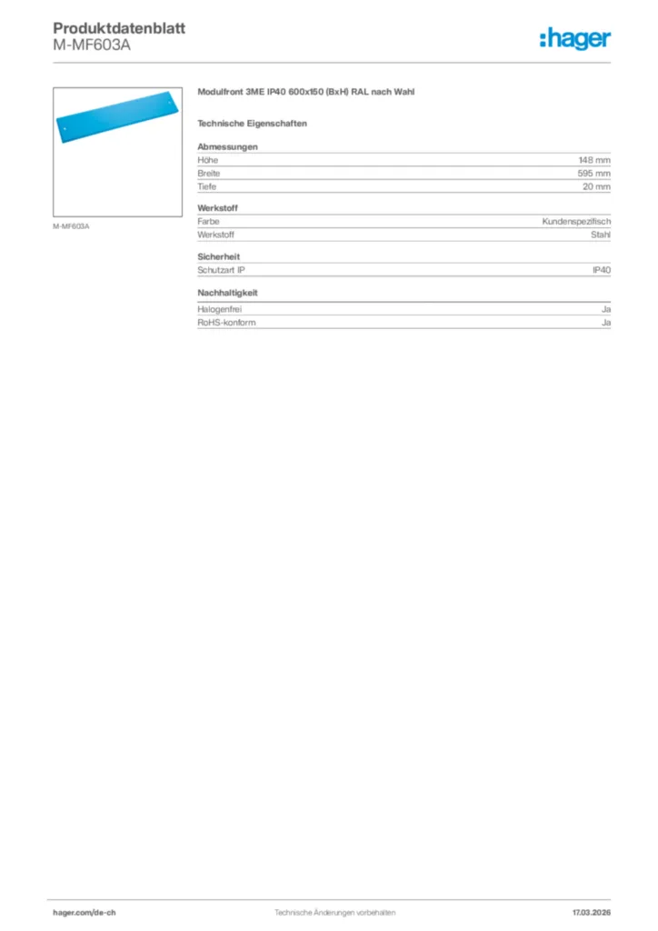 Bild Hager Produktdatenblatt M-MF603A | Hager Schweiz