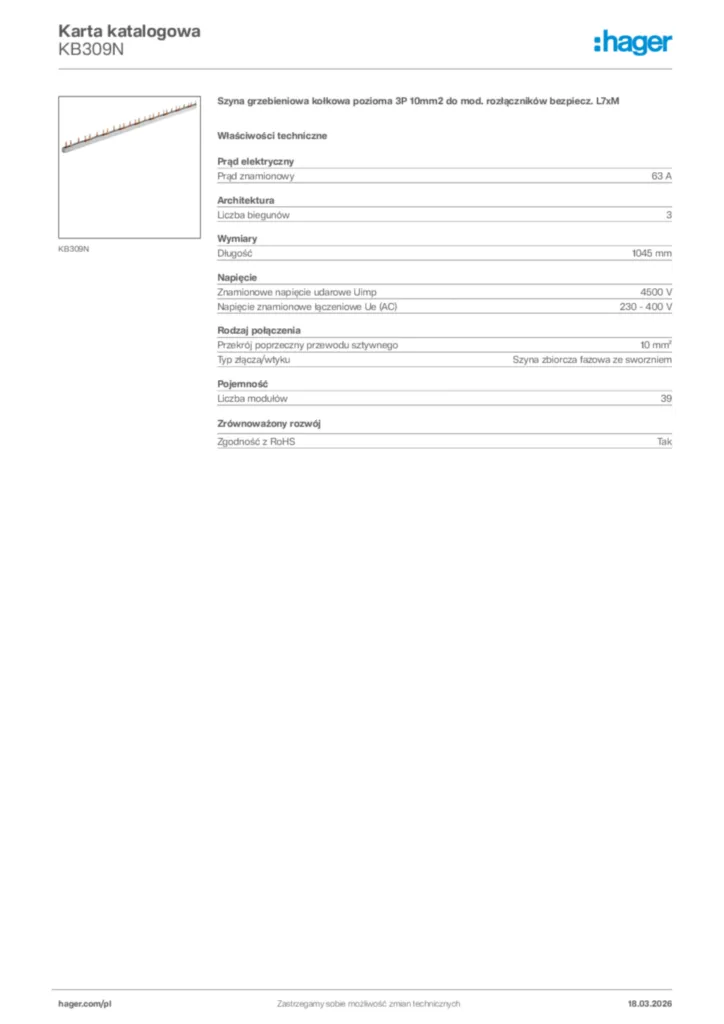 Zdjęcie Hager Karta katalogowa KB309N | Hager Polska