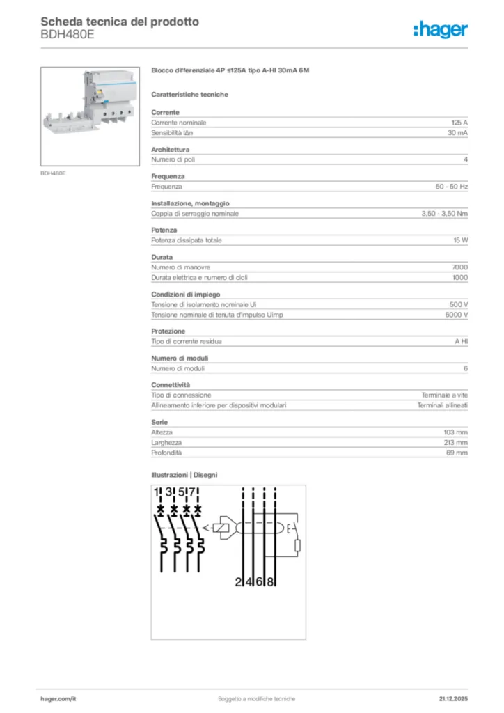 Immagine Hager Scheda tecnica del prodotto BDH480E | Hager Italia